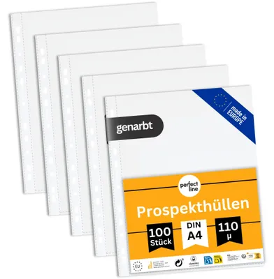 Produktbild von perfect line 100 Prospekthüllen A4 PP 110 my genarbt extra stark dokumentenecht