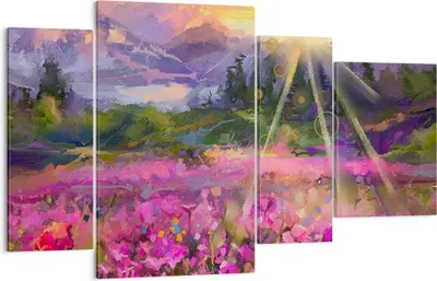 Produktbild von Bild auf Leinwand - Leinwandbild - Berge Blumen Blumen - 120x70cm - Wand Bild - Wanddeko - Leinwanddruck - Bilder - Kunstdruck - Wanddekoration - Leinwand bilder - Wandkunst - DL120x70-4029