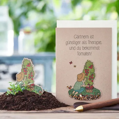 Immagine prodotto di Biglietto di auguri "Il giardinaggio come terapia" con cartellino per semi