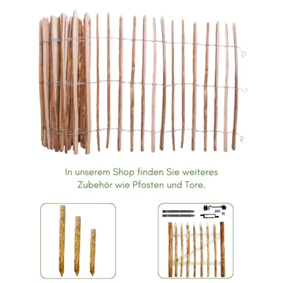 Produktbild von SEVICO 5m Staketenzaun 60cm x 5m mit Lattenabstand 3-4cm mit Pflock Zaunlatte Gartenzaun aus Haselnuss Natur STAHLKRAMPEN GRATIS V112 3-4