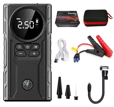 Produktbild von Auto Starthilfe 4-in-1 - Jump Starter Powerbank - 1800A Spitzenstrom - Batterie Booster - Kompressor für Autoreifen