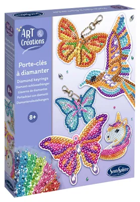 Productafbeelding van Diamond-embellished Keychain - SENTOSPHERE - Art & Creations - 5 bases - Multicolored rhinestones - 5 clasps - Ages 8+