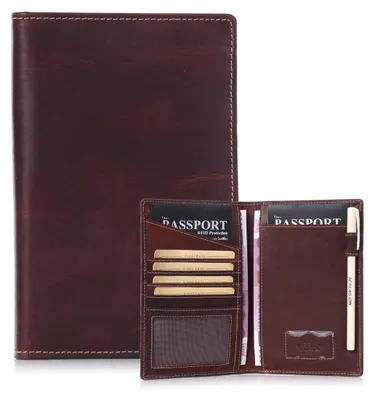 Imagen del producto de Funda de pasaporte delgada de cuero genuino con protección RFID