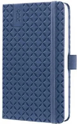 A blue diary with a textured cover and the year 2026 printed on it.