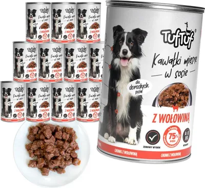 Produktbild von Tuftuf | Nasse Nahrung für Hunde - 12x415g - Fleischstücke mit Rindfleisch - 81% Feuchtigkeit - Nassfutter