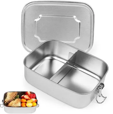 Image de Boîte à repas en acier inoxydable à deux compartiments, 1200 ml, boîte métallique sans fuite