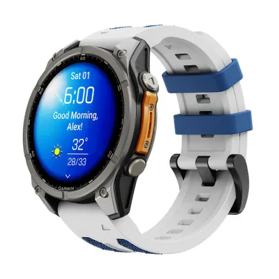 Immagine prodotto di Cubenest, bracciale sportivo per orologio Garmin, compatibile con cinturini QuickFit da 22 mm, colore bianco e blu