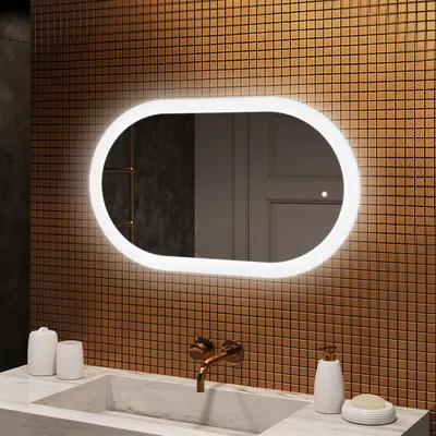 Zdjęcie produktu dla Lustro łazienkowe 80x50cm - owalne z oświetleniem LED - LED Dual i czujnik dotykowy