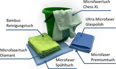 Produktbild von Microfaser Komplett-Set im Eimer, Mikrofaserputztücher für alle Bereiche im praktischen Putzeimer für dem Haushalt, Allround Reinigungstücher im Set