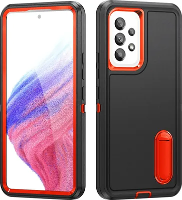 Produktbild von Hülle für Samsung Galaxy A53 5G Hybrid Dreilagige Robust Stoßfest Schwerlast Schutzhülle mit Ständer Schwarz Orange