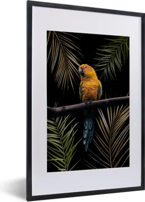 Produktbild von MuchoWow® MuchoWow® Gerahmtes Poster Farn - Papagei - Pflanzen 40x60 cm - Poster mit zchwarzem Bilderrahmen - Poster in Rahmen