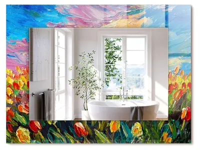 Produktbild von Tulpenfeld – Rechteckiger Spiegel mit Druck 80x60 cm – Modern - Dekorativ für die Wand