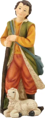Produktbild von Krippenfigur Jungbauer mit Schaf 8,4 cm Polyresin für 9 cm Figuren