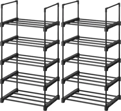 Image de Étagère à chaussures à 5 niveaux, en métal noir, empilable
