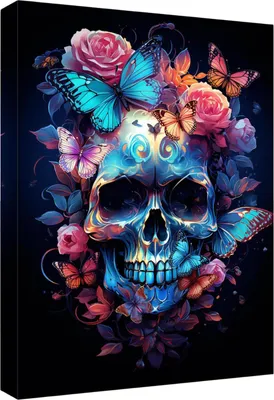 Image de Tableau sur toile Murale 3D Moderne Cadre en bois Tête de mort 40x60 cm