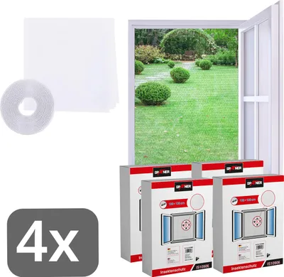Produktbild von Grafner® 4er Set Insektenschutz Fliegengitter Fenster 100x100cm mit Klettband IS10906 weiß