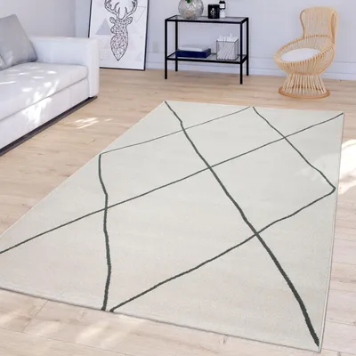 Produktbild von TT Home Wohnzimmer Teppich Mit Modernem Skandinavischem Rauten Design Kurzflor, In Weiß Größe 160x230 cm