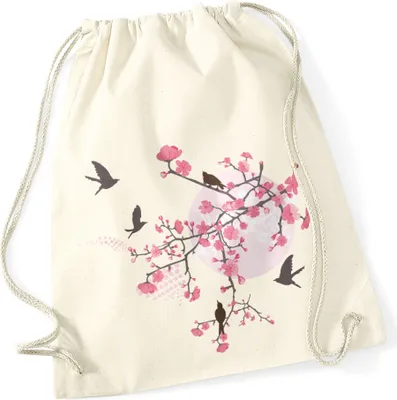 Produktbild von Turnbeutel Kirschblüten Vögel Vogel Blumen Blüten Flower Cherry Tree Birds Autiga® natur unisize