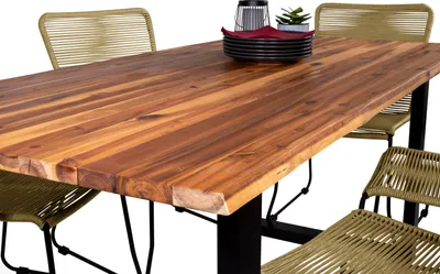 Produktbild von Outdoor-Tischgruppe Baumkante 7tlg Akazie massiv mit 6 Stühlen U-Gestell schwarz AVILA