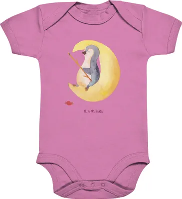 Produktbild von Mr. & Mrs. Panda Strampler Baby Pinguin Mond 3. - 6. Monat - Bubble Gum Pink - Geschenk, Babybody, babykleidung body, overall, Angel, Kurzarmbody, Nachtruhe, Spruch