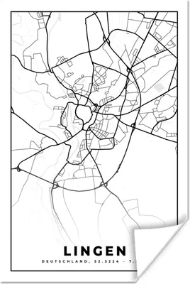 Produktbild von MuchoWow® Poster Lingen - Karte - Stadtplan 120x180 cm - Kunstposter