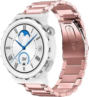 Produktbild von Strap-it Stahlarmband - Kompatibel mit Huawei Watch GT 3Armband 42mmHochwertiger EdelstahlHuawei watch strap Armband mit faltschließe für 20mmArmband Rosa