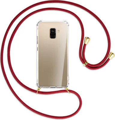 Produktbild von Handykette Backcover-Schutzhülle mit Band (Metall goldfarben) für Samsung Galaxy A8 2018 - dunkelrot
