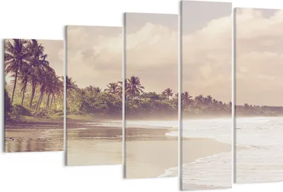 Produktbild von Bild auf Leinwand - Leinwandbild - 5 Teile - Palmen Strand Wasser - 150x100cm - Wand Bild - Wanddeko - Wandbilder - Leinwanddruck - Bilder - Wanddekoration - Leinwand bilder - EG150x100-4917