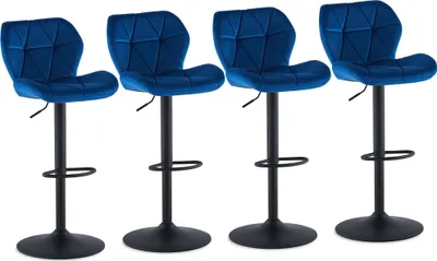 Produktbild von Clipop Barhocker 4er Set höhenverstellbar, drehbar Samt Barstuhl, Blau
