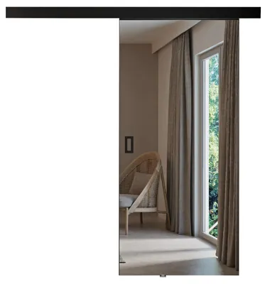 Produktbild von KIER FURNITURE Schiebetür Komplettset mit Spiegel MESTO Sliding Door, Raumteiler Schiebetür Schwarz 76x205x1,6 cm
