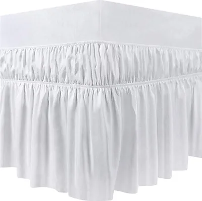 Produktbild von Gefalteter ?Bettrock (100x200x40cm) Bettvolant Bettrock mit Rüschen Elastischer Staub-Rüschen Ruffled Solid Bed Rock, Wrap Around Style, Elastische Bett Wrap Ruffle Bett Rock (Queen, Weiß)