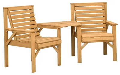 Produktbild von Bistro-Set 3-teilig Holz, Tannenholz, Braun, Tisch mit Schirmloch, Lamellendesign, wetterfest