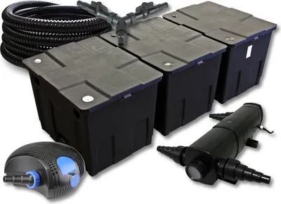 Produktbild von SunSun kompletná sada: CBF-350C rybníkový filter do 90000 l prietokový filter, CTF-12000 rybníkové čerpadlo 12000 l/h 100 W, CUV-236 rybníkový čistič UVC s 36 W, 25 m rybníková hadica 25 mm, Y-rozdeľovač