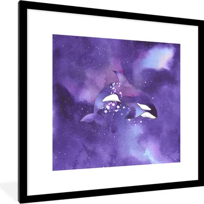 Produktbild von MuchoWow® MuchoWow® Gerahmtes Poster Fisch - Orca - Lila - Aquarell 40x40 cm - Poster mit zchwarzem Bilderrahmen - Poster - Plakat im Rahmen