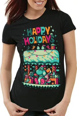 Produktbild von style3 Happy Holidays Sweater Damen T-Shirt 16Bit xmas pulli weihnachtsbaum, Größe:L