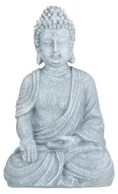 Image de Statue de Bouddha assis, 40 cm de haut, décoration Feng Shui, résistante aux intempéries et au gel, grande statue de jardin, gris clair