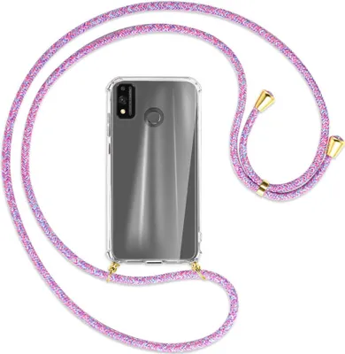 Produktbild von Handykette Backcover-Schutzhülle mit Band (Metall goldfarben) für Honor 9X Lite - lila/rosa/blau