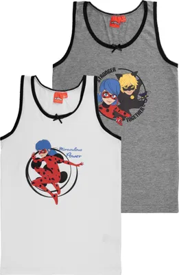 Produktbild von Miraculous Unterhemd für Mädchen - Ladybug Kinder Tank Top Hemdchen Unterwäsche Weiß/Grau (2er Pack) 122-128