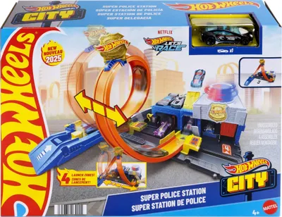 Produktbild von Hot Wheels City Super Polizeistation Spielset mit Polizeiauto im Maßstab 1:64