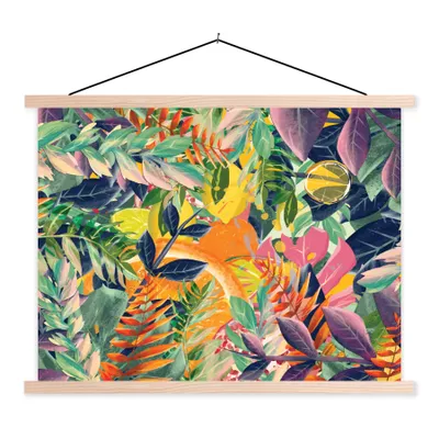 Produktbild von MuchoWow® Textilposter Blumen - Dschungel - Tropisch 120x90 cm mit holzfarbenen Rahmen - Magnetisch