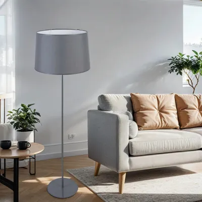 Produktbild von Stehleuchte E27 Grau Stoff Metall 148 cm klein niedrig wohnliche Stehlampe Wohnzimmer