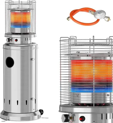 Obrázek produktu pro Ohřívač na terasu - Plynový JN-B-XX - 6,5 kW - Dosah 3,5 m - Bezpečnostní vypnutí a ochrana proti překlopení - S kolečky - Rozměry 46 × 46 × 125 cm - Stříbrný