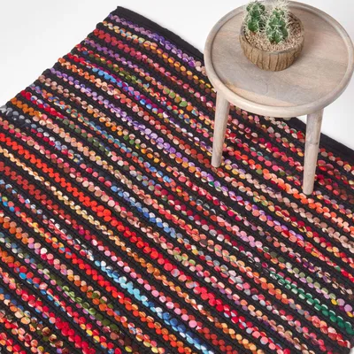 Produktbild von HOMESCAPES Flickenteppich Folk 160x230 cm – handgewebter Chindi-Teppich bunt gestreift