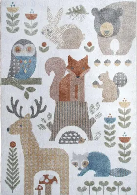 Immagine prodotto di Tappeto lavabile per bambini con motivo foresta giallo-grigio 100x150