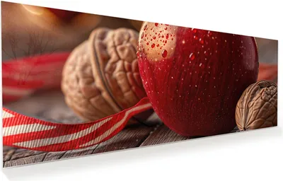 Produktbild von Glasbild 100x40cm in XXL für Wohnzimmer, Schlafzimmer Motiv Apfel und Nüsse