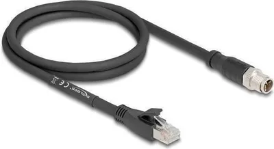 Produktbild von Delock M12 Kabel X-kodiert 8 Pin Stecker zu RJ45 Stecker Cat.5e S/FTP flexibel 1 m schwarz