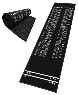 Produktbild von Relaxdays Dartteppich, mit Abwurfline & Checkout, Dartmatte, BxT: 60x260 cm, rutschfest, Bodenschutz, schwarz-weiß