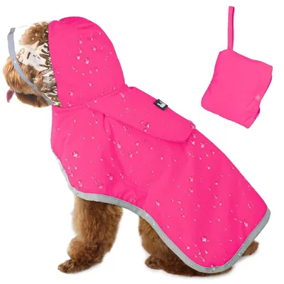 Immagine prodotto di Omgoods - Giacca impermeabile per cani, con cappuccio e strisce riflettenti