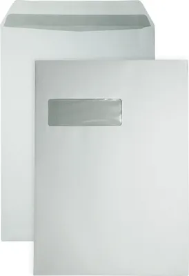 Produktbild von DULA - C4 Briefumschläge DIN A4 weiß - Fenster links - 229 x 324 mm - 50 Stück - Selbstklebend mit Klebestreifen - 120 Gramm
