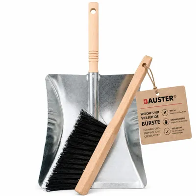 Produktbild von BAUSTER® Besen mit Kehrschaufel Set Handbesen Kehrgarnitur Kehrblech Verzinkt Schaufel, KI-generiertes Bild
